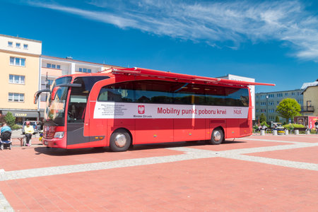 Bytow, Poland - May 31, 2021: Mobile blood donation point.のeditorial素材