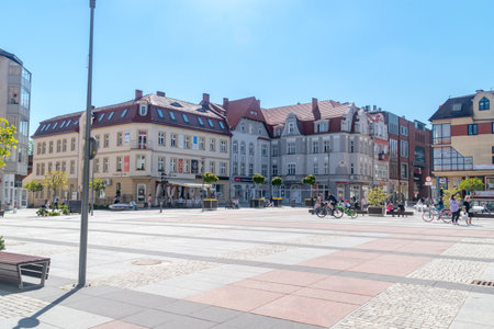 Szczecinek, Poland - May 31, 2021: Square in city center of Szczecinek.のeditorial素材