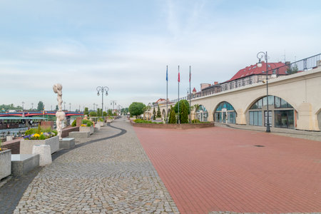 Gorzow Wielkopolski, Poland - June 1, 2021: Promenade at Warta river.のeditorial素材