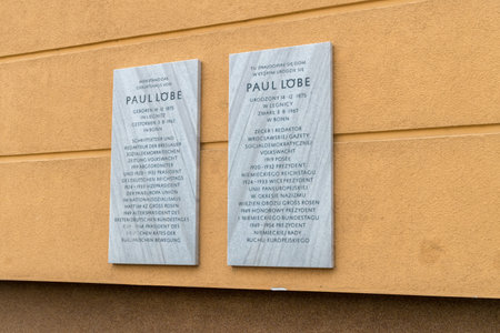Legnica, Poland - June 1, 2021: Plaques informing about the birthplace of Paul Lobe.のeditorial素材
