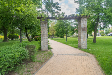 Lubin, Poland - June 1, 2021: Entrance to Jan Wyzykowski Square.のeditorial素材