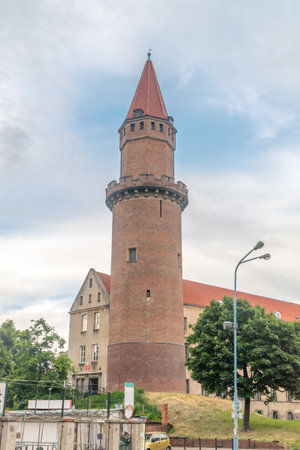 Legnica, Poland - June 1, 2021: Medieval round defense tower of Gothic Piast Castle (Zamek Piastowski).のeditorial素材