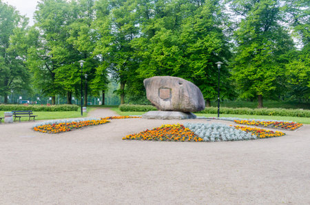 Zgorzelec, Poland - June 2, 2021: Europe City stone in the park.のeditorial素材