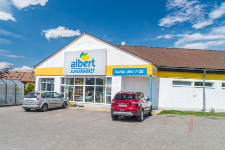 Hradek nad Nisou, Czech Republic - June 2, 2021: Albert supermarket. Albert Supermarket is a Czech chain of retail stores.のeditorial素材