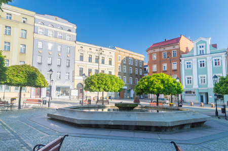 Walbrzych, Poland - June 3, 2021: Water fountain on Market square in Walbrzych.のeditorial素材