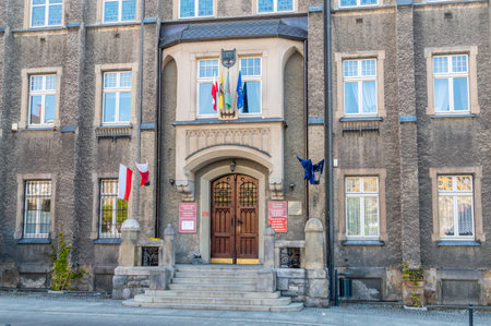 Walbrzych, Poland - June 3, 2021: Entrance to Town hall on Magistracki square.のeditorial素材