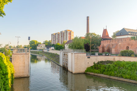 Opole, Poland - June 4, 2021: Watergate on Oder River in the capital of the Opole Voivodeship.