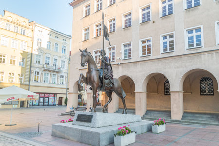 Opole, Poland - June 4, 2021: Equestrian monument to Casimir I of Opole, member of the Piast...