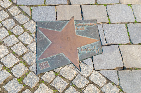 Opole, Poland - June 4, 2021: Star of Mieczyslaw Fogg at Walk of Fame in Opole known as Avenue of...
