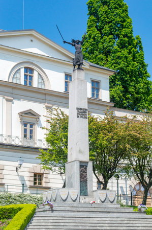 Cieszyn, Poland - June 5, 2021: The Monument to honour Silesian Legionnaires fallen for Poland is also called The Silesian Woman and Nike of Cieszyn.のeditorial素材