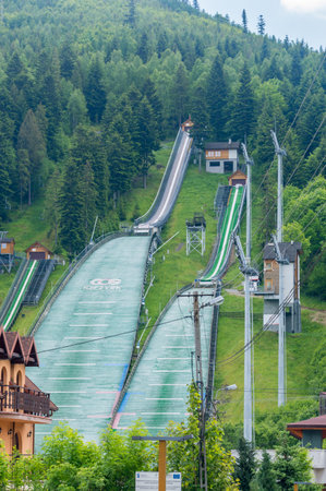 Szczyrk, Poland - June 6, 2021: Beskid Olympians Skalite Ski Jumping Hill.