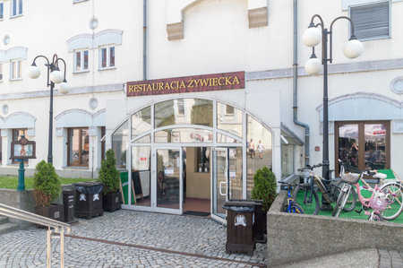 Zywiec, Poland - June 6, 2021: Zywiecka restaurant of Zywiec brewery.のeditorial素材