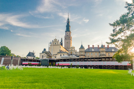 Czestochowa, Poland - June 6, 2021: Sunset view of Jasna Gora Monastery (Polish: Jasna Gora).のeditorial素材