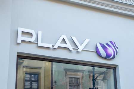 Lodz, Poland - June 7, 2021: Logo of Polish cellular network Play.のeditorial素材