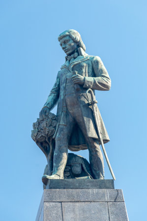 Lodz, Poland - June 7, 2021: Sculpture of Tadeusz Kosciuszko. Kosciuszko was Polish-Lithuanian military leader who became national hero in Poland, Lithuania, Belarus, and the United States.のeditorial素材