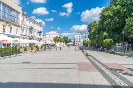 Radom, Poland - June 7, 2021: Stefan Zeromski street in city center of Radom at summer time.のeditorial素材