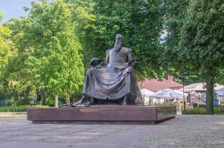 Radom, Poland - June 7, 2021: Monument sculpture to Jan Kochanowski. Jan Kochanowski was Polish Renaissance poet who established poetic patterns that would become integral to Polish literary language.のeditorial素材