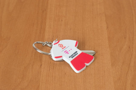 Deblin, Poland - June 11, 2021: T-Mobile key ring in the shape of a Polish football uniform.のeditorial素材