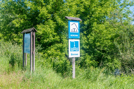 Deblin, Poland - June 14, 2021: Point on the canoe trail on the Wieprz River.のeditorial素材