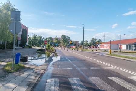 Deblin, Poland - June 13, 2021: Road is under renovation in Deblin.のeditorial素材