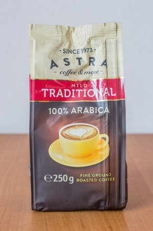 Deblin, Poland - June 15, 2021: Astra Mild traditional arabica coffee.のeditorial素材