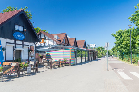 Gdansk, Poland - June 17, 2021: Brzeznienska pedestrian alley along baltic sea in Gdansk.のeditorial素材