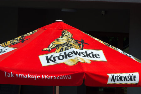 Pruszkow, Poland - June 15, 2021: Logo of Polish Krolewskie beer.のeditorial素材