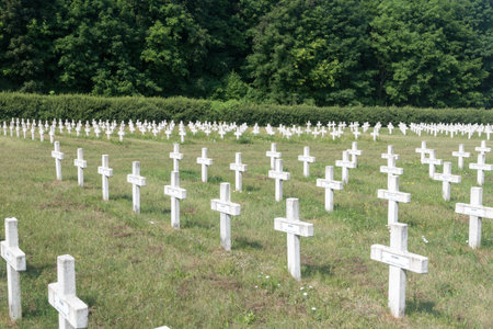 Gdansk, Poland - July 7, 2021: A lot of crosses on French Military Cemetery.のeditorial素材