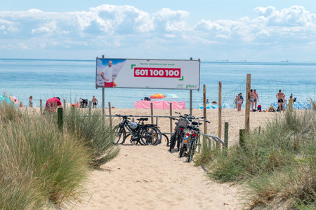 Hel, Poland - July 20, 2021: Entrance to beach on Hel Cypel on Baltic sea.のeditorial素材
