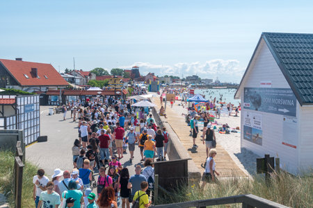 Hel, Poland - July 20, 2021: People waiting for entrance to Seal Sanctuary of the Marine Station Prof. Krzysztof Skora of the Institute of Oceanography of the University of Gdansk in Hel.のeditorial素材