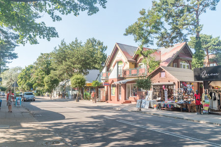 Jurata, Poland - July 20, 2021: Main street in Jurata at summer time. Jurata is a popular Polish seaside resort.のeditorial素材