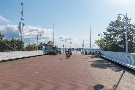 Jurata, Poland - July 20, 2021: Jurata Pier. Jurata is a popular Polish seaside resort.のeditorial素材