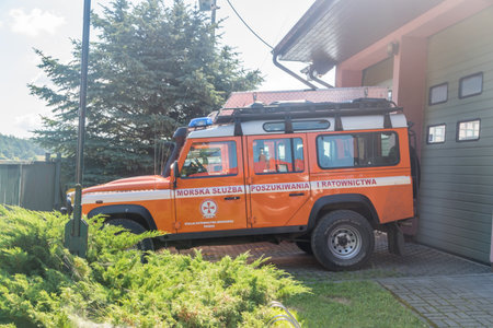 Gdansk, Poland - July 11, 2021: Car of Sea Rescue Station, part of Maritime Search and Rescue...