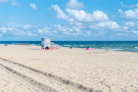 Wladyslawowo, Poland - July 21, 2021: Sandy Wladyslawowo beach on coast of Baltic Sea.のeditorial素材