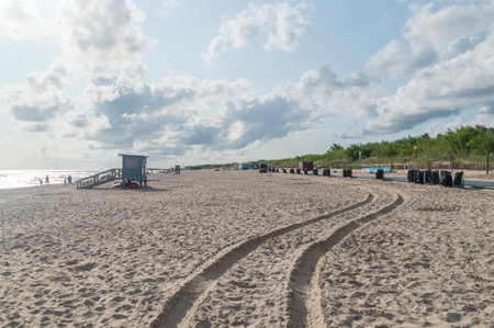 Wladyslawowo, Poland - July 21, 2021: Almost empty beach in the morning at summer time.のeditorial素材