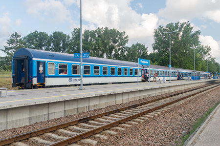 Wladyslawowo, Poland - July 21, 2021: Platform with Ceske drahy train on Wladyslawowo railway...