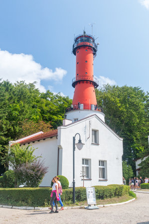 Rozewie, Poland - July 21, 2021: Baltic Sea lighthouse in Rozewie village in Poland.のeditorial素材