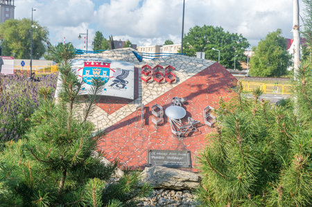 Wladyslawowo, Poland - July 21, 2021: Monument on the occasion of the 1000th anniversary of the Polish State.のeditorial素材