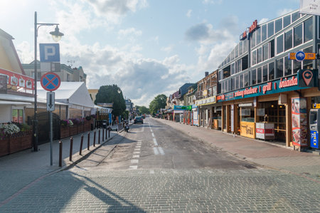 Wladyslawowo, Poland - July 21, 2021: Tourist street near beach at Wladyslawowo.のeditorial素材