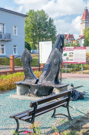 Wladyslawowo, Poland - July 21, 2021: Ship anchor monument in Wladyslawowo.のeditorial素材