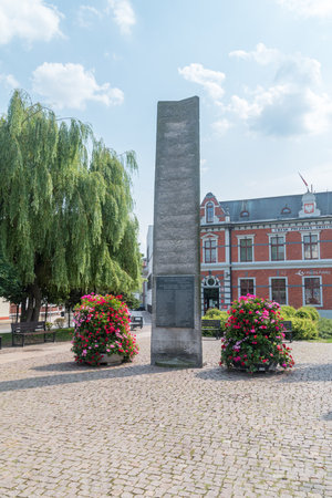 Swiecie, Poland - July 25, 2021: Monument to the murdered teachers on the Maly Rynek in Swiecie.のeditorial素材