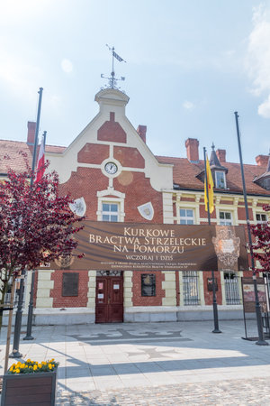Starogard Gdanski, Poland - July 25, 2021: Town Hall of Starogard Gdanski at market square.のeditorial素材