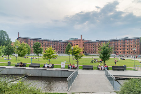 Bydgoszcz, Poland - July 25, 2021: Grass esplanade on the Mill island.