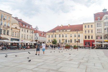Bydgoszcz, Poland - July 25, 2021: Old Market square, situated in the old town district of the city of Bydgoszcz at cloudy day.のeditorial素材