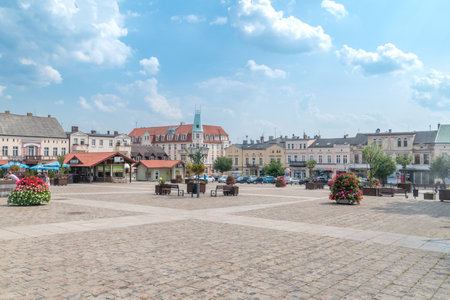 Swiecie, Poland - July 25, 2021: Market square in city center of Swiecie.のeditorial素材