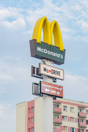 Malbork, Poland - July 26, 2021: McDonald's restaurant sign. McDonald's is an American fast food company, world's largest restaurant chain.のeditorial素材