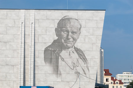Torun, Poland - July 26, 2021: Paint of John Paul II at academy of Social and Media Culture in Torun.のeditorial素材