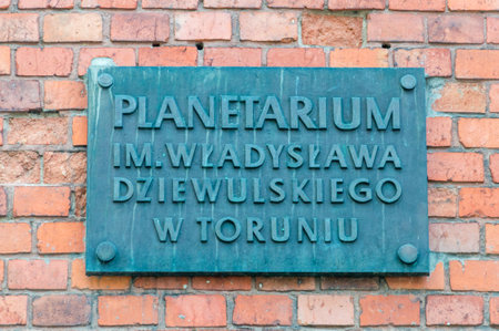 Torun, Poland - July 26, 2021: Plate with the inscription Planetarium WladysÅ‚aw Dziewulski in...