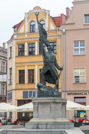 Grudziadz, Poland - July 26, 2021 Monument to Polish Soldier on main market square in Grudziadz.のeditorial素材