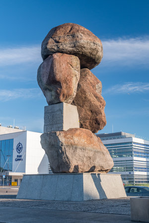 Gdynia, Poland - August 1, 2021: Monument to the People of the Sea on Gombrowicz square.のeditorial素材